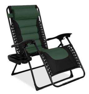 Oversized Padded Zero Gravity Chair, Folding Recliner w/ Headrest, Side Tray, Forest Green