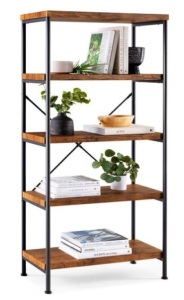 5-Tier Industrial Bookshelf w/ Metal Frame, Wood Shelves, Brown