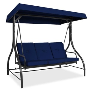 3-Seat Outdoor Canopy Swing Glider Furniture w/ Converting Flatbed Backrest, Navy