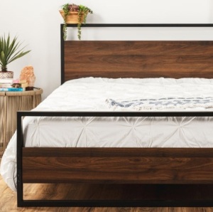 Metal Wood Platform Queen Bed Frame w/ Wooden Slats