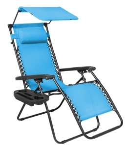 Folding Zero Gravity Recliner Patio Lounge Chair w/ Canopy, Side Tray, Light Blue