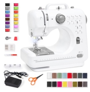 6V Portable Foot Pedal Sewing Machine w/ 12 Stitch Patterns, Gray