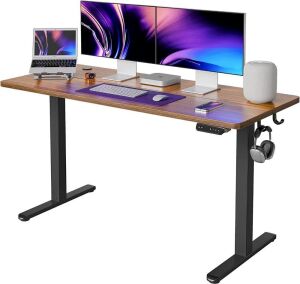 FEZIBO Electric Standing Desk, 55 x 24 Inches Height Adjustable, Black Frame/Espresso Top 