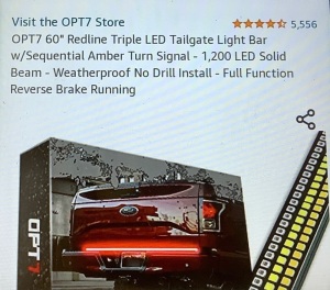 OPT7, 60" Redline Triple LED Tailgate Light Bar with Sequential Amber Turnsignal, 1200 LED Solid Beam,Untested, Appears New