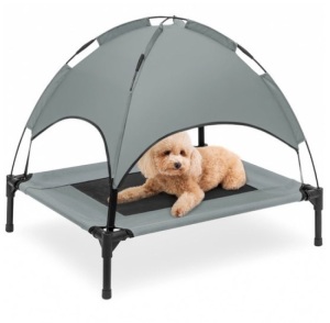 Elevated Cooling Dog Bed, Outdoor Pet Cot w/ Canopy, Carry Bag - 30in, Gray