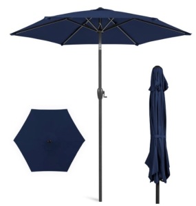 Outdoor Market Patio Umbrella w/ Push Button Tilt, Crank Lift - 7.5ft, Navy Blue