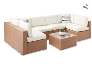 Best Choice Products 7- Piece Modular Outdoor ,Sectional Wicker PatioFurniture Conversation, Sofa Set w/ 6 Chairs, 2 Pillows, Seat Clips,Coffee Table, Cover Included, Natural/lvory, Like New - Retail - $699