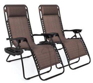 Set of 2 Adjustable Zero Gravity Patio Chair Recliners w/ Cup Holders, Brown