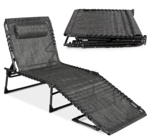 Portable Patio Chaise Lounge Chair Outdoor Recliner w/ Pillow, Gray