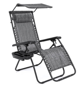 Folding Zero Gravity Recliner Patio Lounge Chair w/ Canopy, Side Tray, Gray