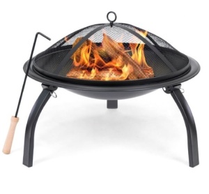 22in Fire Pit Bowl w/ Mesh Cover, Poker