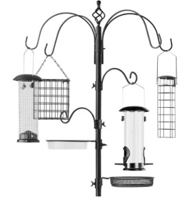 Bird Feeding Station, 6-Hook Steel Multi-Feeder Stand w/ 4 Feeders - 89in, Black