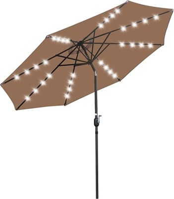 SUPER DEAL Patio Umbrella Solar 32 LED Lighted Outdoor Aluminum Market Umbrella w/Tilt System Fade-Resistant for Patio, Garden, Backyard, Deck, Poolside, and More, Like New, Retail - $63.89