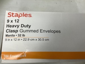 Staples 9x12 Heavy Duty Clasp Gummed Envelopes, E-Comm Return