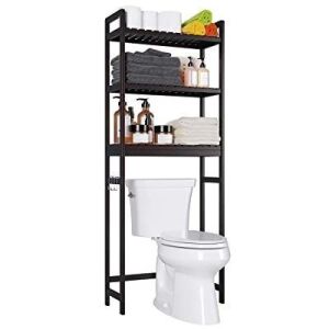 Homfa Bamboo Over-The-Toilet 3-Tier Freestanding Bathroom Storage Rack with 6 Hooks