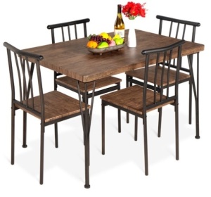 5-Piece Modern Metal and Wood Dining Table Furniture Set w/ 4 Chairs, Drift Brown