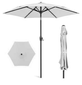 Outdoor Market Patio Umbrella w/ Push Button Tilt, Crank Lift - 7.5ft, Fog Gray