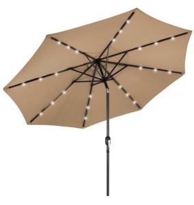 Solar LED Lighted Patio Umbrella w/ Tilt Adjustment, UV-Resistance - 10ft, Tan