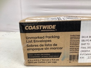 Coastwide Unmarked Packing List Envelopes, Appears New