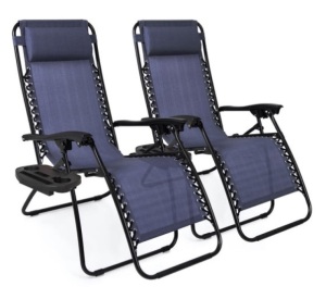 Set of 2 Adjustable Zero Gravity Patio Chair Recliners w/ Cup Holders, Blue