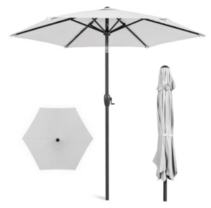 Outdoor Market Patio Umbrella w/ Push Button Tilt, Crank Lift - 7.5ft, Fog Gray