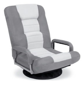 Gaming Floor Chair w/ 360-Degree Swivel, Armrest, Adjustable Backrest, Gray/White