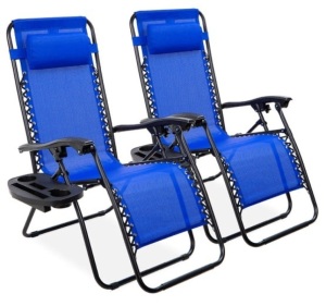 Set of 2 Adjustable Zero Gravity Patio Chair Recliners w/ Cup Holders, Cobalt Blue