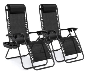 Set of 2 Adjustable Zero Gravity Patio Chair Recliners w/ Cup Holders, Black