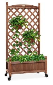 Wood Planter Box & Lattice Trellis w/ Drainage, Optional Wheels - 60in