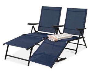 Set of 2 Outdoor Patio Chaise Recliner Lounge Chairs w/ Rust-Resistant Frame, Navy