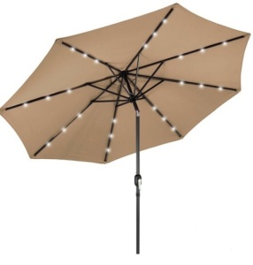 Solar LED Lighted Patio Umbrella w/ Tilt Adjustment, UV-Resistance - 10ft, Tan