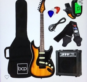 Best Choice Products 39in Full Size Beginner Electric GuitarStarter Kit w/Case, Strap, 10W Amp, Strings, Pick, TremoloBar - Sunburst Like New, Retail - $269.99