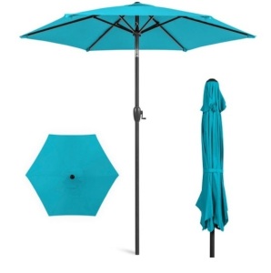 Outdoor Market Patio Umbrella w/ Push Button Tilt, Crank Lift - 7.5ft, Sky Blue