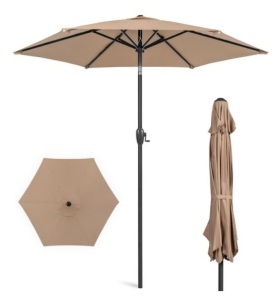 Outdoor Market Patio Umbrella w/ Push Button Tilt, Crank Lift - 7.5ft, Tan