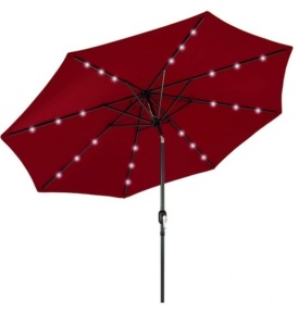 Solar LED Lighted Patio Umbrella w/ Tilt Adjustment, UV-Resistance - 10ft, Red