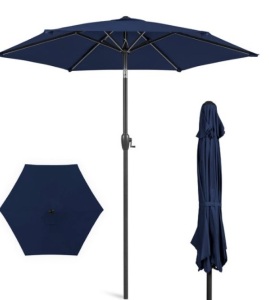 Outdoor Market Patio Umbrella w/ Push Button Tilt, Crank Lift - 7.5ft, Navy Blue