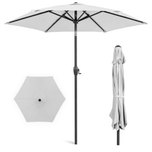 Outdoor Market Patio Umbrella w/ Push Button Tilt, Crank Lift - 7.5ft, Fog Gray