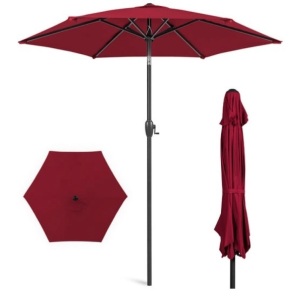 Outdoor Market Patio Umbrella w/ Push Button Tilt, Crank Lift - 7.5ft, Burgundy