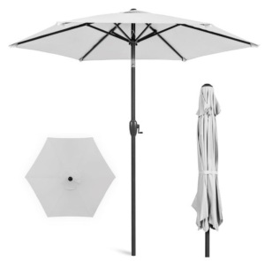 Outdoor Market Patio Umbrella w/ Push Button Tilt, Crank Lift - 7.5ft, Fog Gray