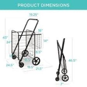 Folding Steel Grocery Cart w/ Double Basket, Swivel Wheels, 220lb Cap