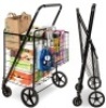 Folding Steel Grocery Cart w/ Double Basket, Swivel Wheels, 220lb Cap