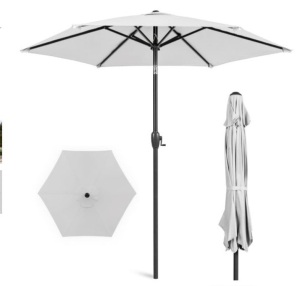 Outdoor Market Patio Umbrella w/ Push Button Tilt, Crank Lift - 7.5ft, Fog Gray