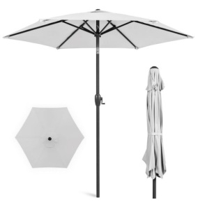 Outdoor Market Patio Umbrella w/ Push Button Tilt, Crank Lift - 7.5ft, Fog Gray