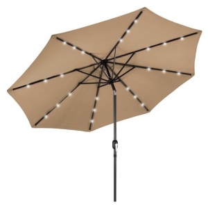 Solar LED Lighted Patio Umbrella w/ Tilt Adjustment, UV-Resistance - 10ft, Tan