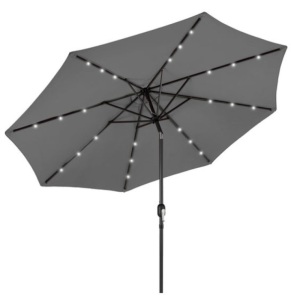 Solar LED Lighted Patio Umbrella w/ Tilt Adjustment, UV-Resistance - 10ft, Gray