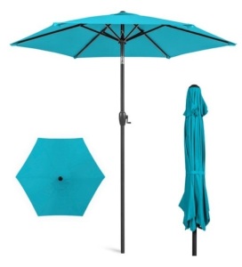 Outdoor Market Patio Umbrella w/ Push Button Tilt, Crank Lift - 7.5ft, Sky Blue