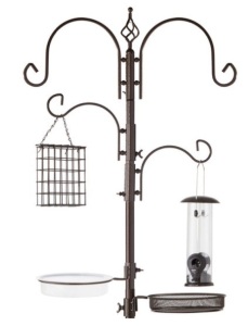 4-Hook Bird Feeding Station, Steel Feeder Stand w/ 2 Bird Feeders - 91in, Bronze