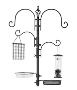 4-Hook Bird Feeding Station, Steel Feeder Stand w/ 2 Bird Feeders - 91in, Black