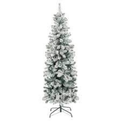 Snow Flocked Artificial Pencil Christmas Tree w/ Stand