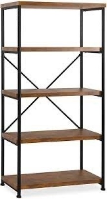 5-Tier Industrial Bookshelf w/ Metal Frame, Wood Shelves